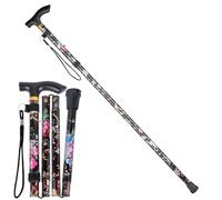 QHFlashbuy Bastoni da Passeggio,Bastone per Anziani Pieghevole,Bastone da Passeggio Regolabile in Altezza,Bastone Portatile Bastoncini da Trekking(Nero floreale）