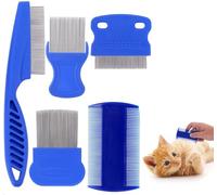 QHFlashbuy Pettine per Gatti Cane,5 Pezzi Pettine per Pidocchi per Gatti Cane,Pettine Anti Pidocchi a Doppia Faccia Pettine Pulci Gatto a Denti Fini