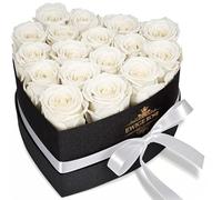 QHHENTOO 17 pezzi di rose eterne in scatola a forma di cuore - Rose vere, regali per le donne per San Valentino, festa della mamma, Natale, compleanno, anniversario di matrimonio (bianco)