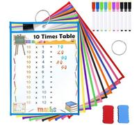qhklew 10 Pezzi Dry Erase Pockets Buste Trasparenti con Superficie, A4 Cancellabile a Secco Tasche Riutilizzabile, Tasche Scrivibili e Cancellabili per Ufficio, Aula, Scuola, Asilo Nido