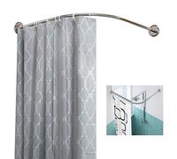 QHLIANGL Asta per Tenda da Doccia a Forma di L, Barra per Tenda da Bagno Curva ed Estensibile, Senza Fori, in Acciaio Inossidabile al 100%, antiruggine, Non Si Piega al Centro, D