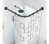QHLIANGL Barra per Tenda da Doccia Curva a Forma di L, Senza Fori, Estensibile, per Vasca da Bagno, Regolabile, in Acciaio Inossidabile, Non cedevole.