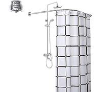 QHLIANGL Barra per Tenda da Doccia Curva, Senza Fori, Estensibile, per Vasca da Bagno, Asta per Tenda angolare, a Forma di L, Regolabile, in Acciaio Inossidabile 304, Non cedevole, da 80 a 110 x da 1