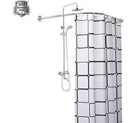 QHLIANGL Barra per Tenda da Doccia Curva, Senza Fori, Estensibile, per Vasca da Bagno, Asta per Tenda angolare, a Forma di L, Regolabile, in Acciaio Inox 304, Non cede, da 100 a 150 x da 100 a 150 cm