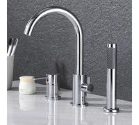 QHLMLL 3 Hole Bath Mixer Tap Black Single Lever Shower Mixer Tap Gooseneck 360 Swivel Spout Shower Head And Hose Set
