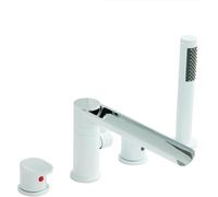 QHLMLL 4 Hole Bath Tap Black Bath Mixer Taps with Shower Waterfall Double Lever Mixer Tap Brass