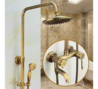 QHLMLL Antique Brass Bathroom Sink FaucetEuropean Retro Double Handle Mixer Tap Full Copper Shower Set with Lifting WheelLarge Showerhead B1 (A8041)