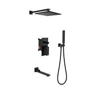 QHLMLL Bath Mixer Tap 10 Inches Rainfall Shower Head System with Handheld Combo Set, Wall Mounted Shower Faucet Complete with Brass Valve And Bathtub Spout