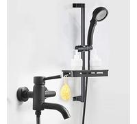 QHLMLL Bath Mixer Tap with Shower Attachment Faucet Wall Mounted Brass with Shelf Hot And Cold Water Shower Faucet in Bathroom-Black/Black (Black)