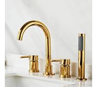 QHLMLL Bath Shower Mixer Tap Black 4 Hole Bath Taps Set with Shower Single Lever Shower Mixer 360 Degree Rotating Tap