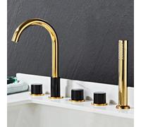 QHLMLL Bath Shower Mixer Taps Deck Mounted Spout Gooseneck Rotating Tap Shower Head And Hose Set for Bath Taps Black