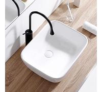 QHLMLL Bathroom Sink 19.4"×14.9" White Rectangular Porcelain Vessel Sink, Above Counter Bathroom Countertop Vanity Bowl Sink, Art Basin Sinks with Matte Black Faucet Vessel sin
