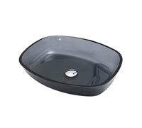 QHLMLL Bathroom Vessel Sink,16 inch Tempered Glass Gray Wash Basin Bowl,Artistic Vanity Sink with Brass Water Drop Faucet And Pop Up Drain,Counter Top Installation,C