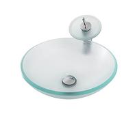 QHLMLL Bathroom Vessel Sink And Faucet Combo Countertop Bowl Tempered Glass On The Top Vanity Sink Bowl Drop Shape Vessel Bowl Sink with Drain Combo