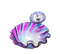 QHLMLL Bathroom Vessel Sink with Faucet And Drain Combo Vessel Bowl Sink Tempered Glass Countertop Sink Bowl Flower Shape Above Counter Sink Art Basin,