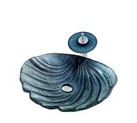 QHLMLL Bathroom Vessel Sink with Faucet And Drain Combo Vessel Bowl Sink Tempered Glass Countertop Sink Bowl Shell Shape Above Counter Sink Art Basin,