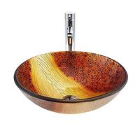 QHLMLL Bathroom Vessel Sink with Faucet And Drain Combo Vessel Bowl Sink Tempered Glass Countertop Sink Bowl Round Handmade Art Above Counter Sink,