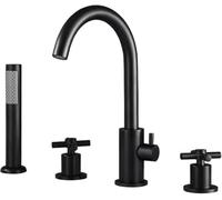 QHLMLL Black Bath Taps with Shower Attachment Waterfall Design Bathroom Faucet Set 4PCS Modern Bath Mixer Taps for Luxurious Spa Experience Easy Installation.
