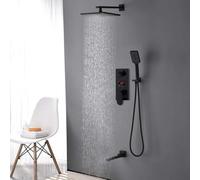 QHLMLL Black Digital Shower Faucets Set Brass Rainfall Shower Head 3-Way Digital Display Mixer Tap Swivel Tub Spout Bath Shower-20 inch Full Set