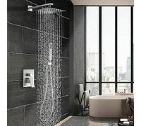 QHLMLL Brushed Nickel Shower Faucet Set Rainfall Shower Head Hot And Cold Water Mixing Faucet with valve-16 inch Ceil,12 inch Wall