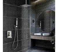 QHLMLL Brushed Nickel Shower Faucet Set Rainfall Shower Head Hot And Cold Water Mixing Faucet with valve-16 inch Ceil,12 inch Wall