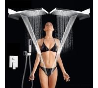 QHLMLL Chrome Waterfall Rainfall Shower Faucet Set Wall Mount 3-Way Brass Single Handle Mixer Tap System Mixer Tap-Full Set_Brazil
