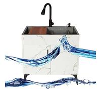 QHLMLL Commercial Sink Single Bowl Unit Free Standing Utility Sink White Sink with Hot Cold Water Tap And Storage Shelf with Drainer Unit for Garage Restaurant Kitchen Laundry R