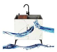 QHLMLL Commercial Sink Single Bowl Unit Free Standing Utility Sink White Sink with Hot Cold Water Tap And Storage Shelf with Drainer Unit for Garage Restaurant Kitchen Laundry R