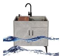 QHLMLL Commercial Sink Single Bowl Utility Sink Free Standing Sink Commercial with Drainer Unit And Cold And Hot Water Pipe Faucet Storage Shelves for Laundry Garage Indoor Outd