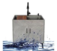 QHLMLL Commercial Sink Single Bowl Utility Sink Free Standing Sink Commercial with Drainer Unit And Cold And Hot Water Pipe Faucet Storage Shelves for Laundry Garage Indoor Outd