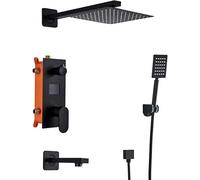 QHLMLL Faucet 3-Functions Matte Black Digital Shower Faucets Set Rainfall Shower Head 3-Way Switch Shower Set Mixer Tap-16 inch B