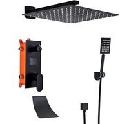 QHLMLL Faucet 3-Functions Matte Black Digital Shower Faucets Set Rainfall Shower Head 3-Way Switch Shower Set Mixer Tap-16 inch B