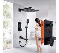 QHLMLL Faucet 3-Functions Matte Black Digital Shower Faucets Set Rainfall Shower Head 3-Way Switch Shower Set Mixer Tap-16 inch B