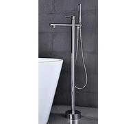 QHLMLL Floor Mounted Bathtub Faucet Set with Hand Shower Bath tub Hot Cold Floor Standing Faucet-White Golden,Chrome