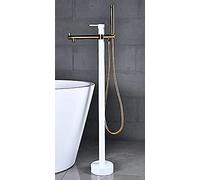 QHLMLL Floor Mounted Bathtub Faucet Set with Hand Shower Bath tub Hot Cold Floor Standing Faucet-White Golden,Chrome