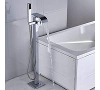 QHLMLL Freestanding Bathtub Faucet Waterfall Tub Filler Faucets Chrome Standing High Flow Shower Floor Mount Brass Single Handle Bathroom Faucets Mixer Taps with Hand Shower Set