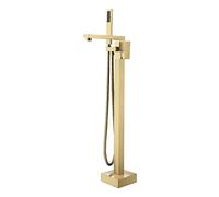 QHLMLL Freestanding Faucet Brushed Gold, Single Handle Faucet with Hand Shower, Floor Mount Tub Filler, Modern Bathroom Mixer Tap Brass