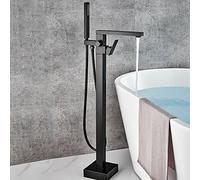 QHLMLL Freestanding Floor Filled with Black Faucet with Handheld Shower