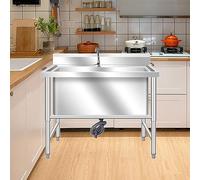 QHLMLL Freestanding Laundry Sink Single Bowl Unit Free Standing Utility Sink with Drainer Unit And Gooseneck Faucet for Room Garage Basement Outdoor And Indoor Easy to Clean. (