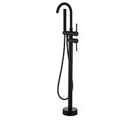 QHLMLL Freestanding Tub Filler Faucets Freestanding Bathtub Faucet Black Standing High Flow Shower Floor Mount Brass Single Handle Bathroom Faucets Mixer Taps with Hand Shower S