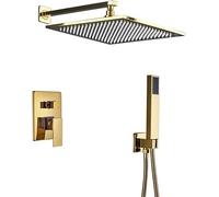 QHLMLL Gold Bathroom Faucet Setwall Mounted Shower Mixer Tap10 inch Rainfall Showerhead & Bath FaucetLuxury Shower System for Modern BathroomsDurable & Elegant Design