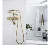 QHLMLL Gold WallMounted Bathtub Faucet Shower Set with Double Handles & Handheld ShowerheadLuxury Mixer Taps for Bathroom Elegant Basin Faucets