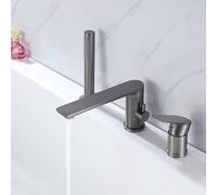 QHLMLL Gun Gray Bath Mixer Tap with Deck Mounted Shower - 3 Hole Tub Mixer with Hot & Cold Water Bathroom Shower Faucet for Modern Bathrooms