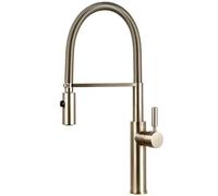 QHLMLL Kitchen Faucet Pull Down Hot And Cold Sink Tap Single Hole Handle Deck Mount Mixer Water Brass Nickel Brushed,Brushed Gold Faucet