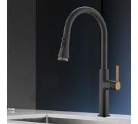 QHLMLL Kitchen Mixer Taps 1 Hole Pull out Spray Kitchen Sink Mixer Tap Black Single Lever 3 Modes Spray Head