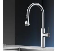 QHLMLL Kitchen Mixer Taps 1 Hole Pull out Spray Kitchen Sink Mixer Tap Chrome Single Lever 3 Modes Spray Head