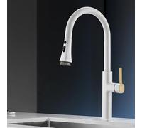 QHLMLL Kitchen Mixer Taps 1 Hole Pull out Spray Kitchen Sink Mixer Tap White Single Lever 3 Modes Spray Head