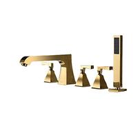 QHLMLL Kitchen Mixer taps European Titanium Gold Shower System with Roman Tub Faucet And Handheld 3 Handle Faucet Set Kitchen Mixer taps