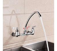 QHLMLL Kitchen Taps Kitchen Tap Faucet Chrome Wall Mounting Kitchen Mixer Double Handle Swivel Spout Hot Cold Mixer Tap 360 Degree Gooseneck Mixer Tap for Kitchen