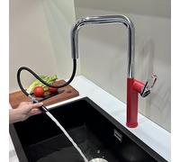 QHLMLL Kitchen Taps Sink Mixer Pull out Spray Tap Single Faucet - Red Kitchen Sink Mixer Tap Single Lever with Swivel Spout Monobloc